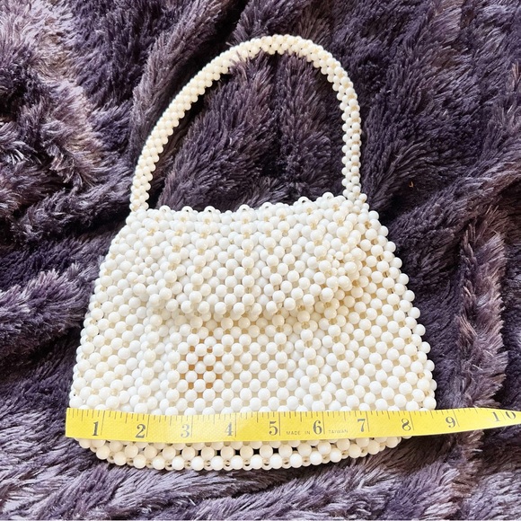 Vintage 1950’s Wedding White Beaded evening handbag purse clutch w/ zip closure - Picture 7 of 9